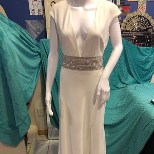 White Camille jersey evening gown, size 10